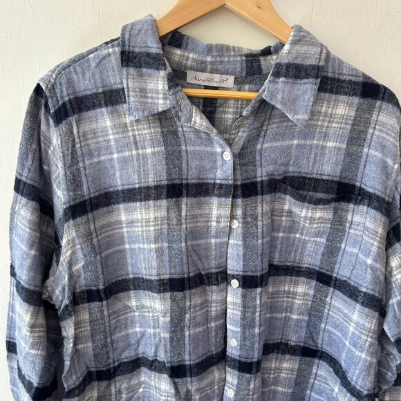 Keren Hart Flannel Shirt Womens XL Blue Plaid Soft Collared Button Front - Picture 2 of 6